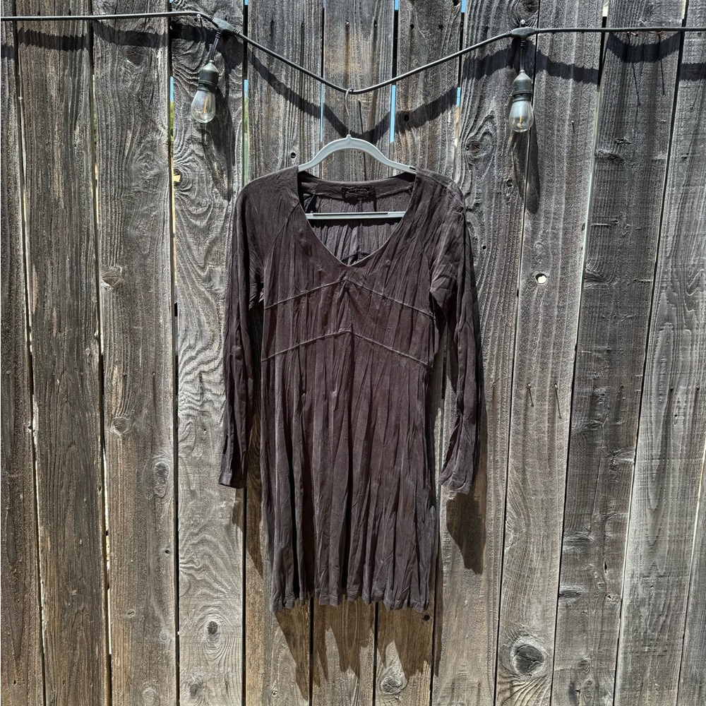 Lauren Vidal Black Faux Suede Long Sleeve V Neck Mini Dress Medium